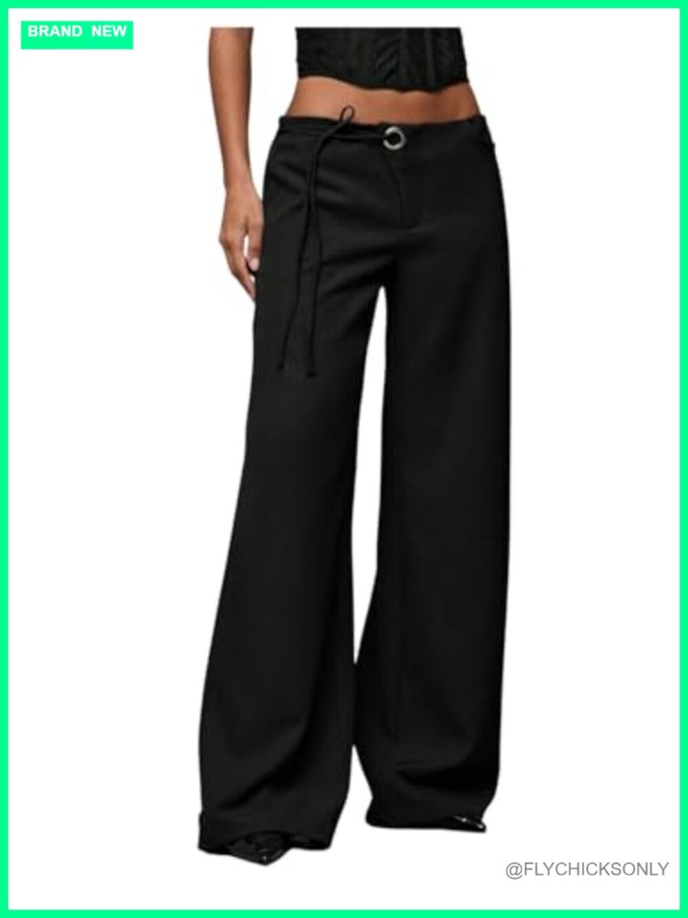 Women's Low Rise Wide Leg Dress Pants Belted Asymmetrical Waist Trousers